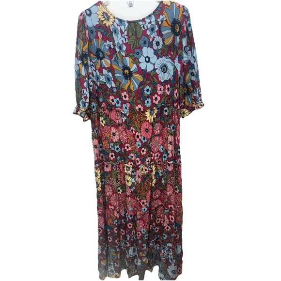Natural Life Womens Collette Tiered  Maxi Dress Floral Boho Cottage Rayon Sz L - Picture 13 of 16